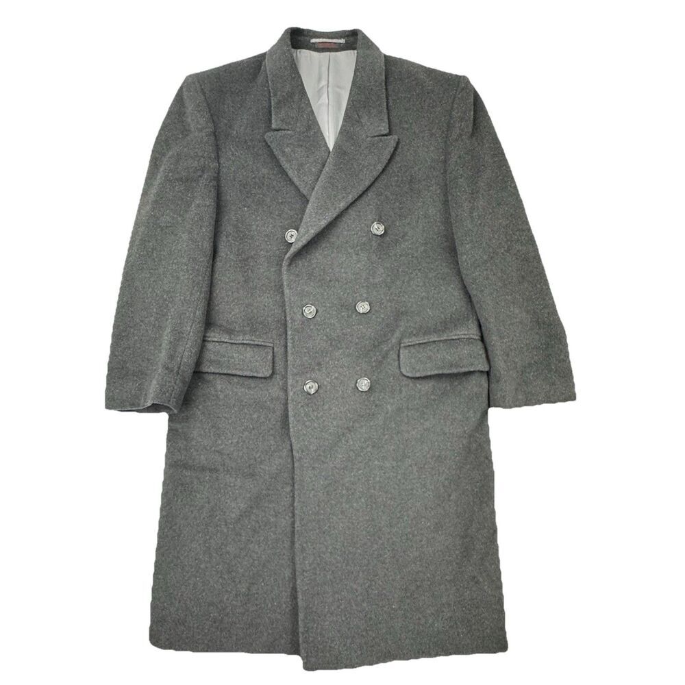 Alexander Shields Mens 42 Gray Wool Overcoat Double Breasted Long Coat Hungary